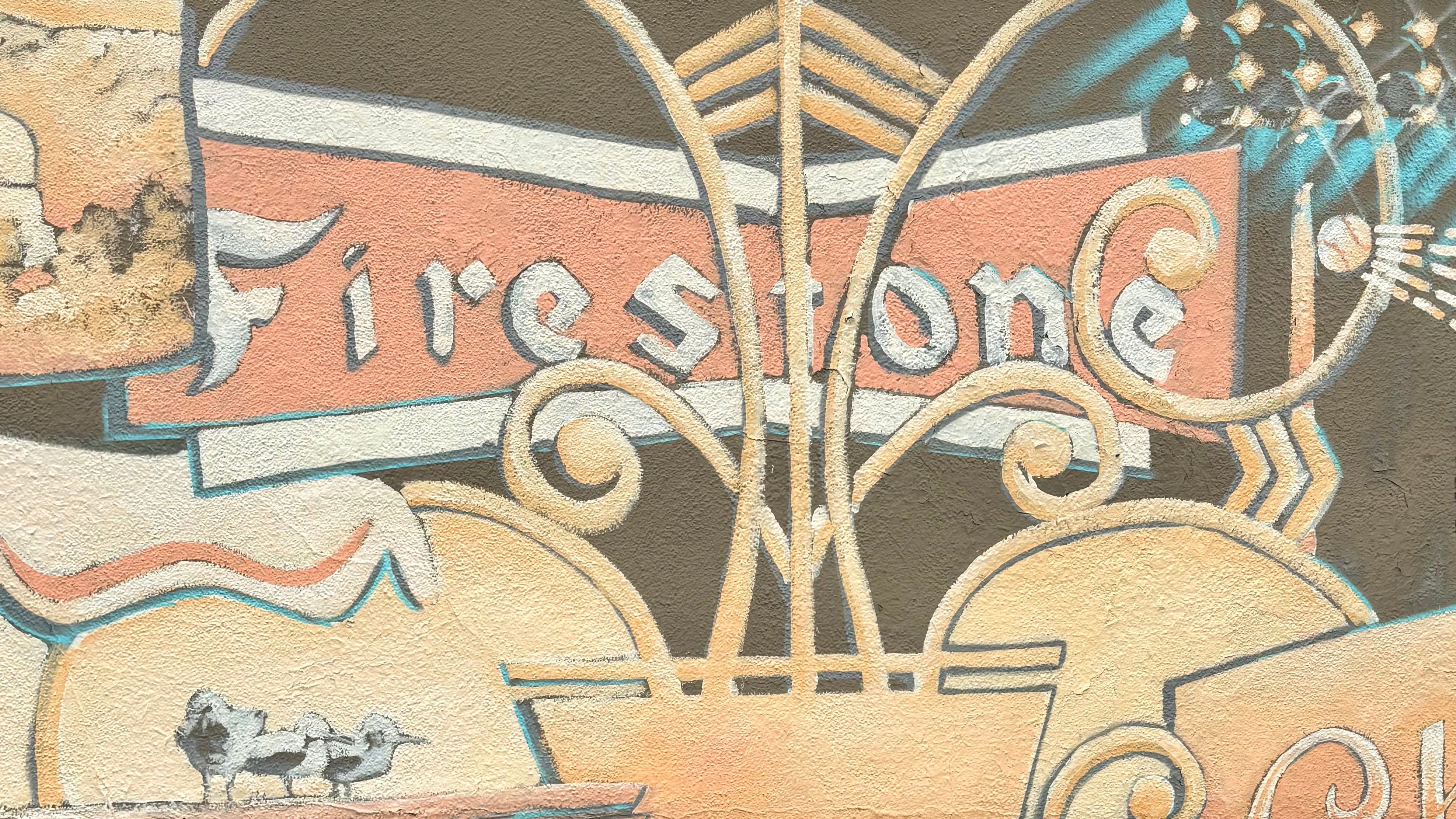 detail of mural "Macaulay's Alibi" in West Hollywood 2025